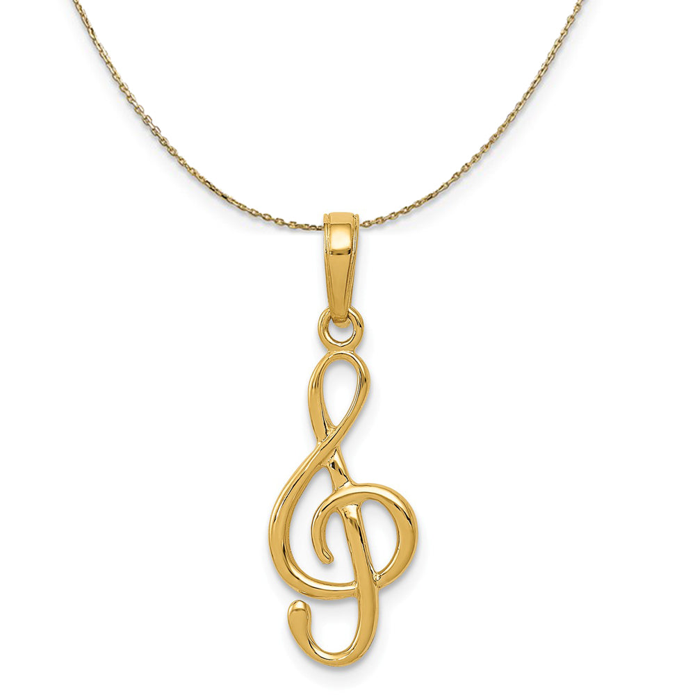 14k Yellow Gold Polished Clef Note Necklace, Item N20512 by The Black Bow Jewelry Co.