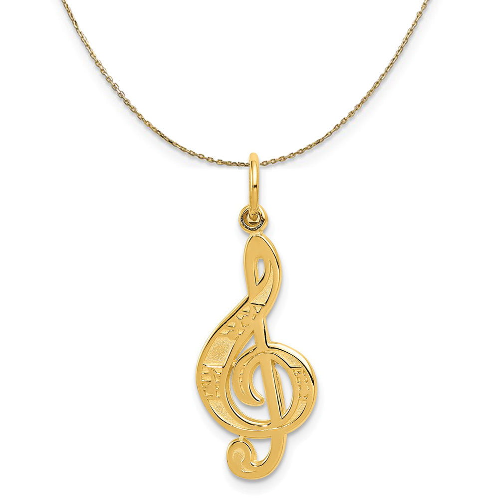 14k Yellow Gold Treble Clef with Music Notes Necklace - 16 Inch - Black ...