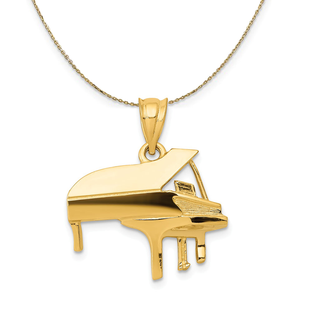 14k Yellow Gold High Polished Baby Grand Piano Necklace, Item N20519 by The Black Bow Jewelry Co.
