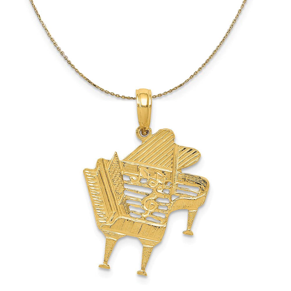 14k Yellow Gold Cut Out Baby Grand Piano Necklace, Item N20520 by The Black Bow Jewelry Co.