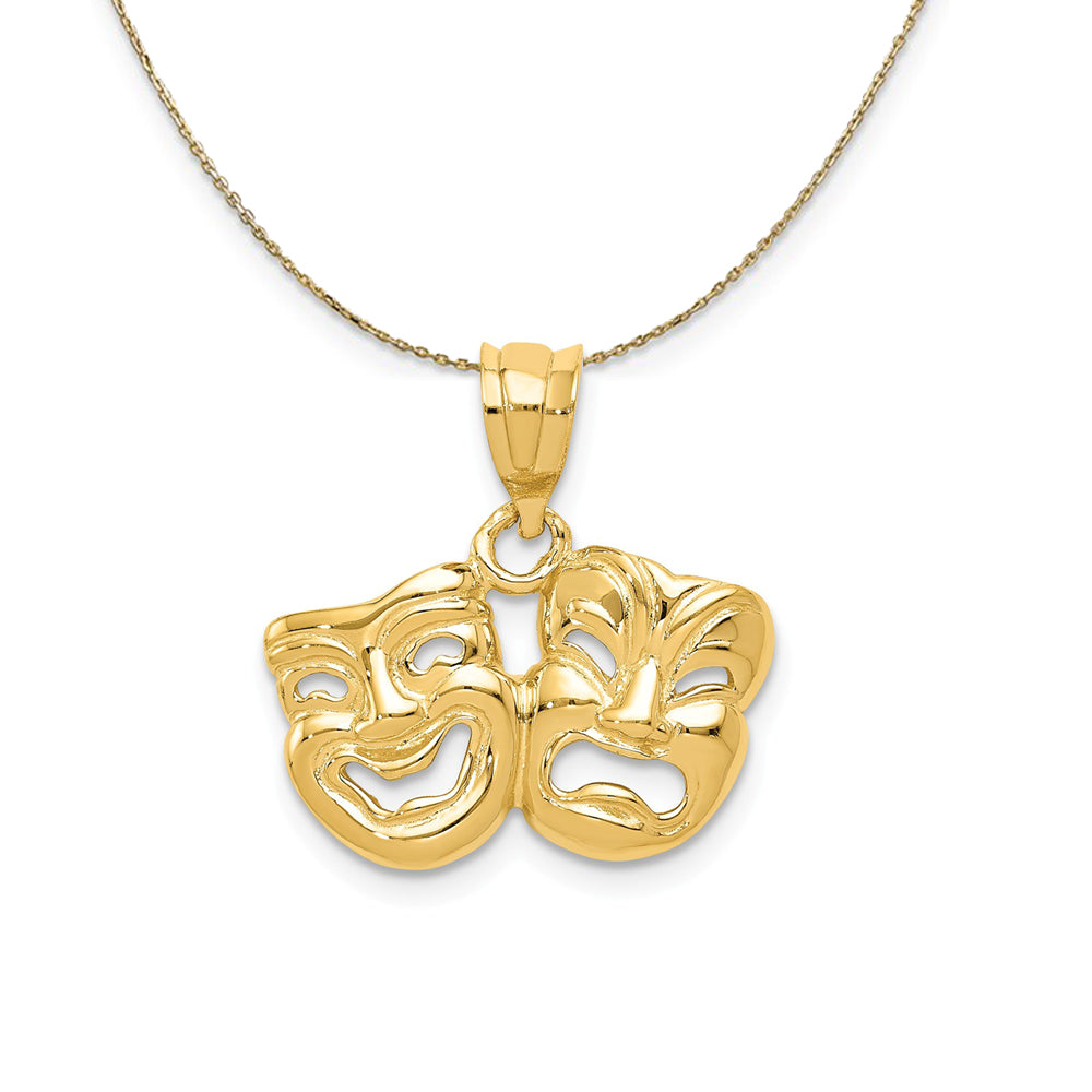 14k Yellow Gold Polished Comedy and Tragedy Necklace, Item N20524 by The Black Bow Jewelry Co.
