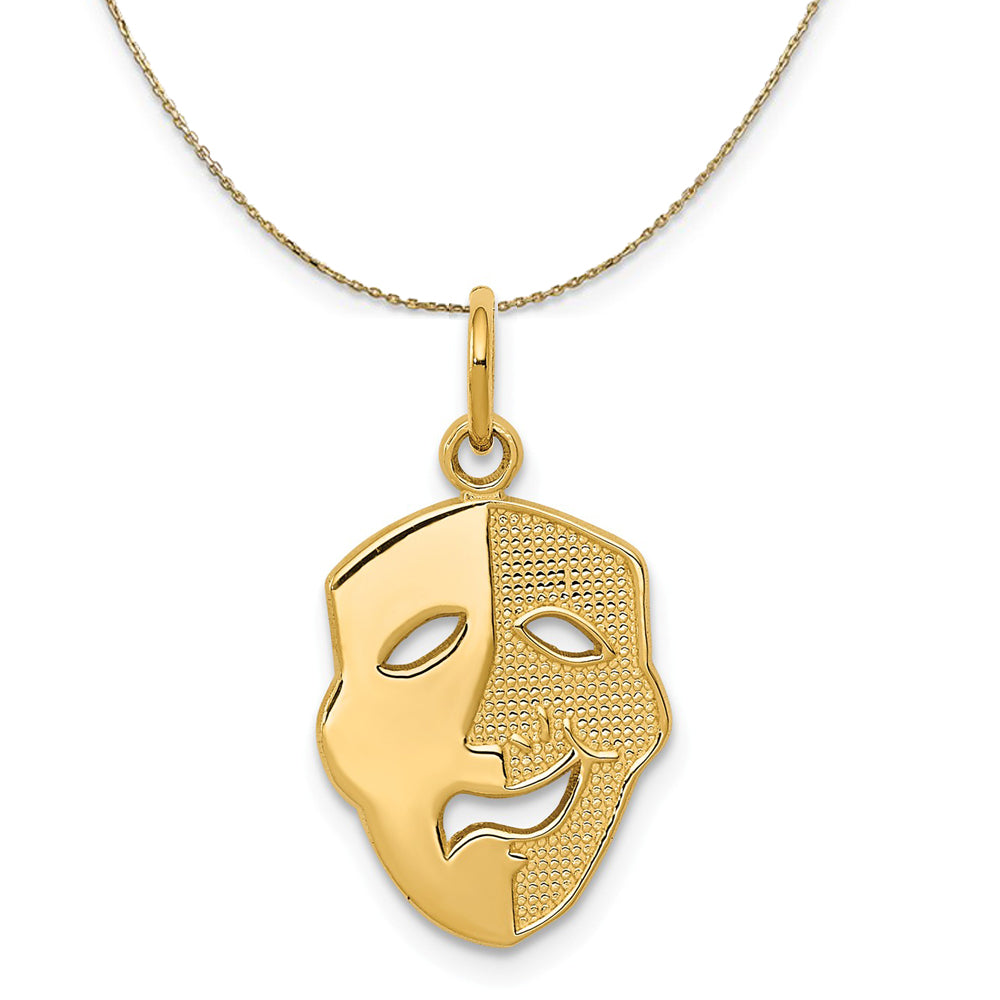 14k Yellow Gold Comedy / Tragedy Mask Necklace, Item N20527 by The Black Bow Jewelry Co.