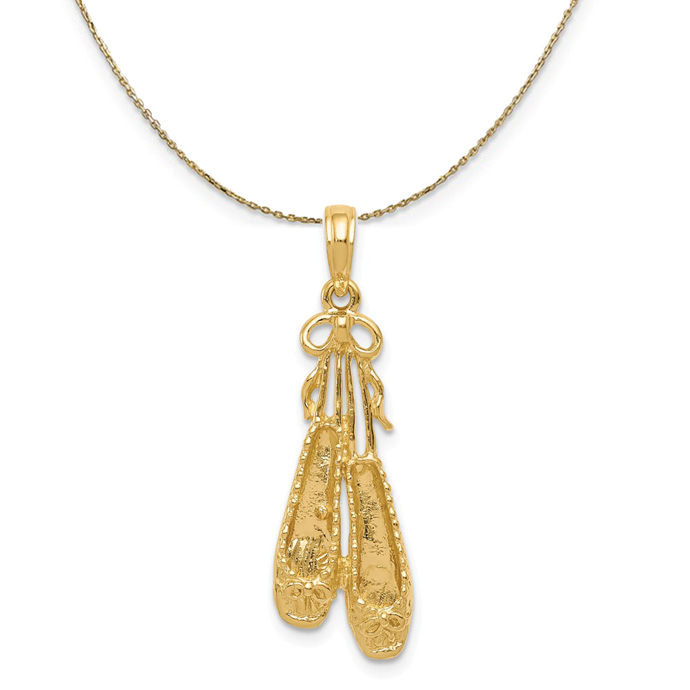 14k Yellow Gold Satin and Polished Ballet Slippers Necklace, Item N20528 by The Black Bow Jewelry Co.