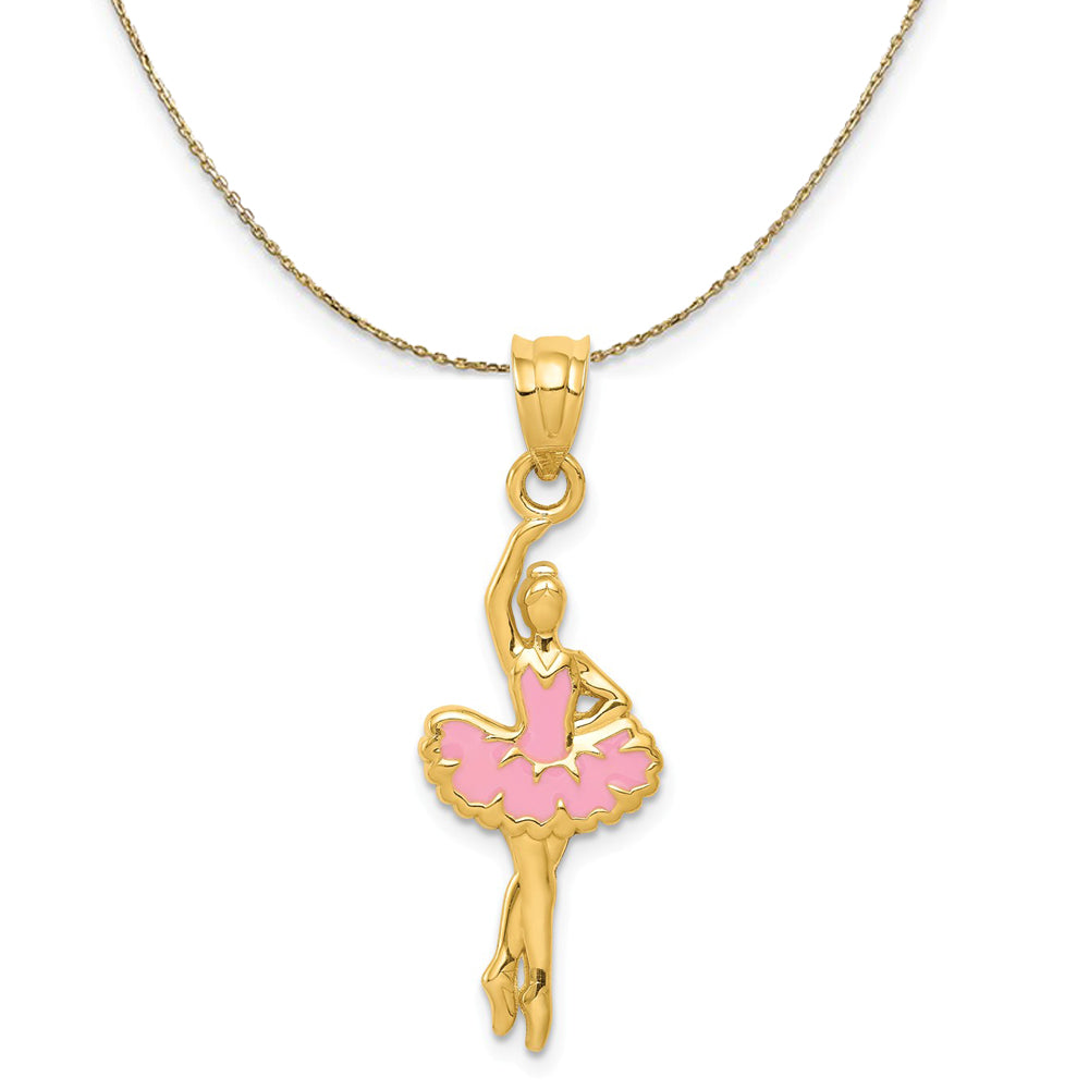 14k Yellow Gold 2D Pink Enameled Ballerina Necklace, Item N20537 by The Black Bow Jewelry Co.