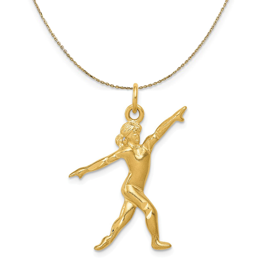 14k Yellow Gold Satin and Diamond Cut Gymnast Necklace, Item N20545 by The Black Bow Jewelry Co.
