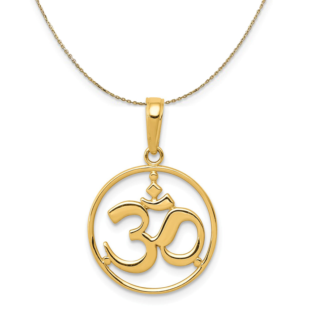 14k Yellow Gold OM Yoga Symbol Necklace, 16mm, Item N20547 by The Black Bow Jewelry Co.
