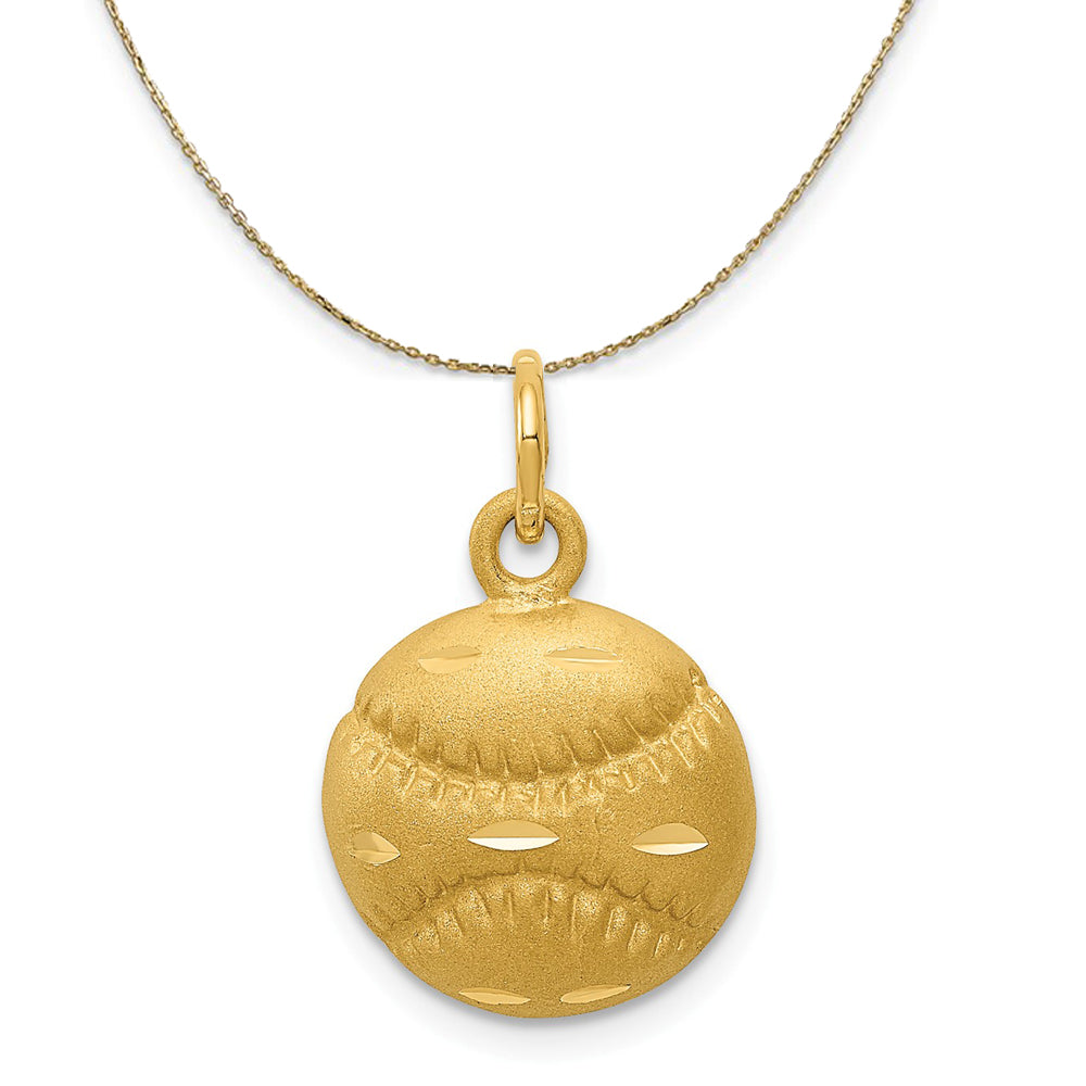 14k Yellow Gold Satin and Diamond Cut Baseball Necklace, Item N20553 by The Black Bow Jewelry Co.