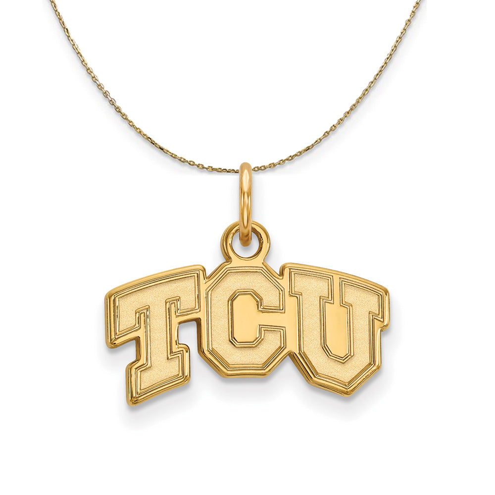 14k Yellow Gold Texas Christian U. X-Small 'TCU' Necklace, Item N20590 by The Black Bow Jewelry Co.