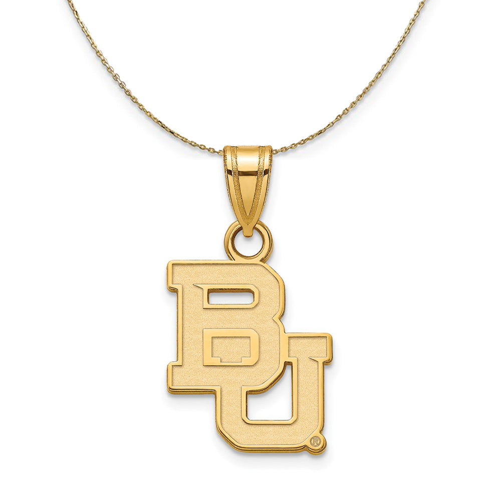 14k Yellow Gold Baylor U Small Logo Necklace, Item N20629 by The Black Bow Jewelry Co.