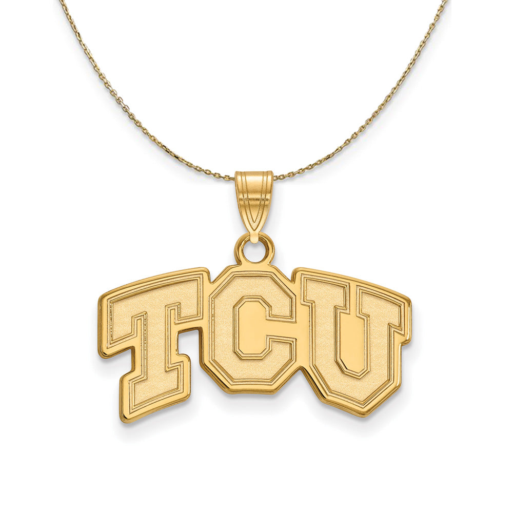 14k Yellow Gold Texas Christian U. Sm 'TCU' Logo Necklace, Item N20655 by The Black Bow Jewelry Co.