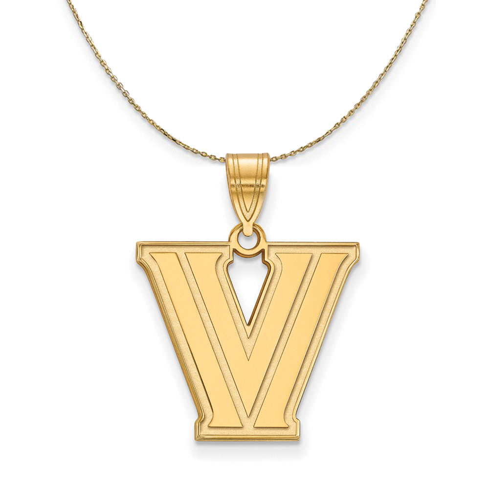 14k Yellow Gold Villanova U. Md 'V' Logo Necklace, Item N20672 by The Black Bow Jewelry Co.