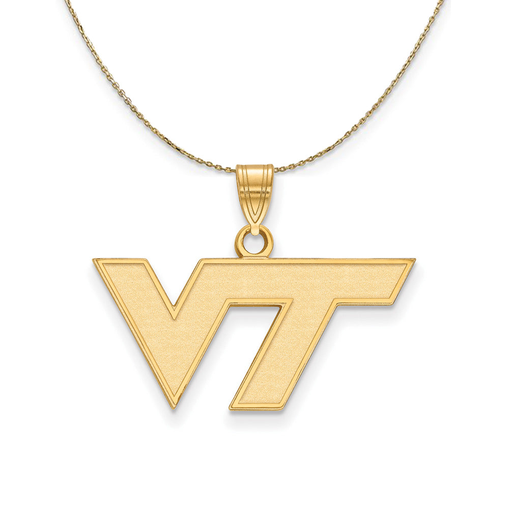 14k Yellow Gold Virginia Tech Small 'VT' Necklace, Item N20673 by The Black Bow Jewelry Co.
