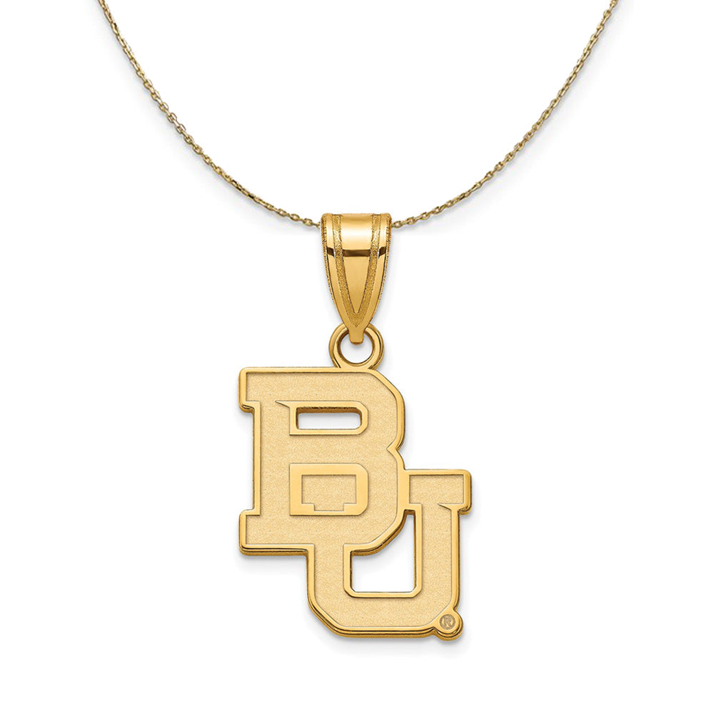 14k Yellow Gold Baylor U Medium Logo Necklace, Item N20680 by The Black Bow Jewelry Co.