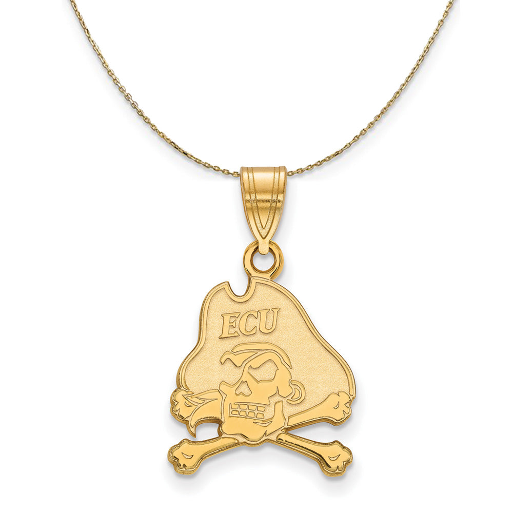 14k Yellow Gold East Carolina U Medium Logo Necklace, Item N20684 by The Black Bow Jewelry Co.