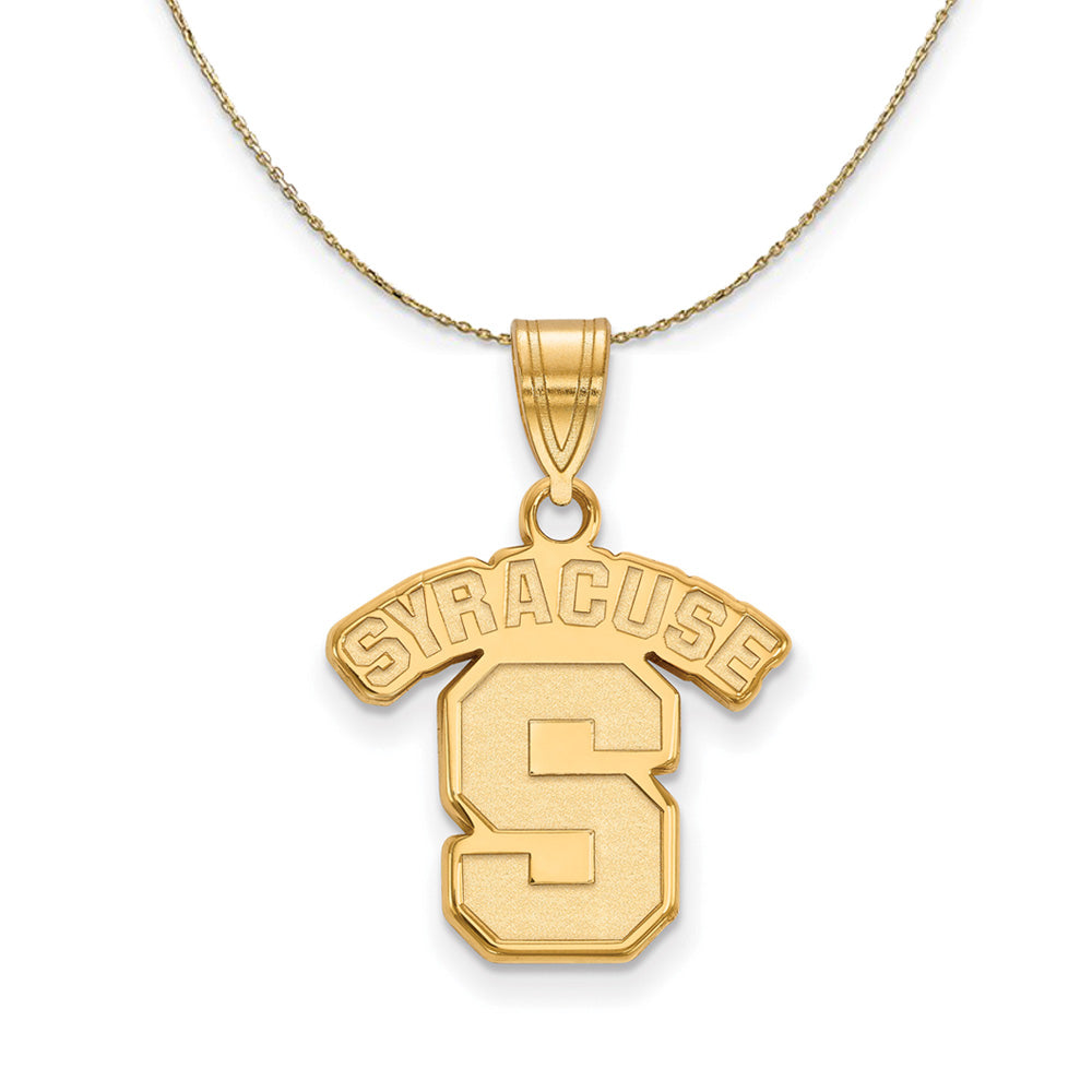 14k Yellow Gold Syracuse U. Medium Logo Necklace, Item N20699 by The Black Bow Jewelry Co.