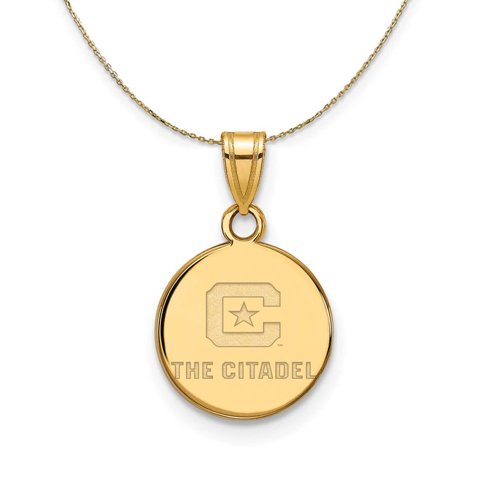 14K Yellow Gold The Citadel Medium Logo Disc Necklace, Item N20701 by The Black Bow Jewelry Co.