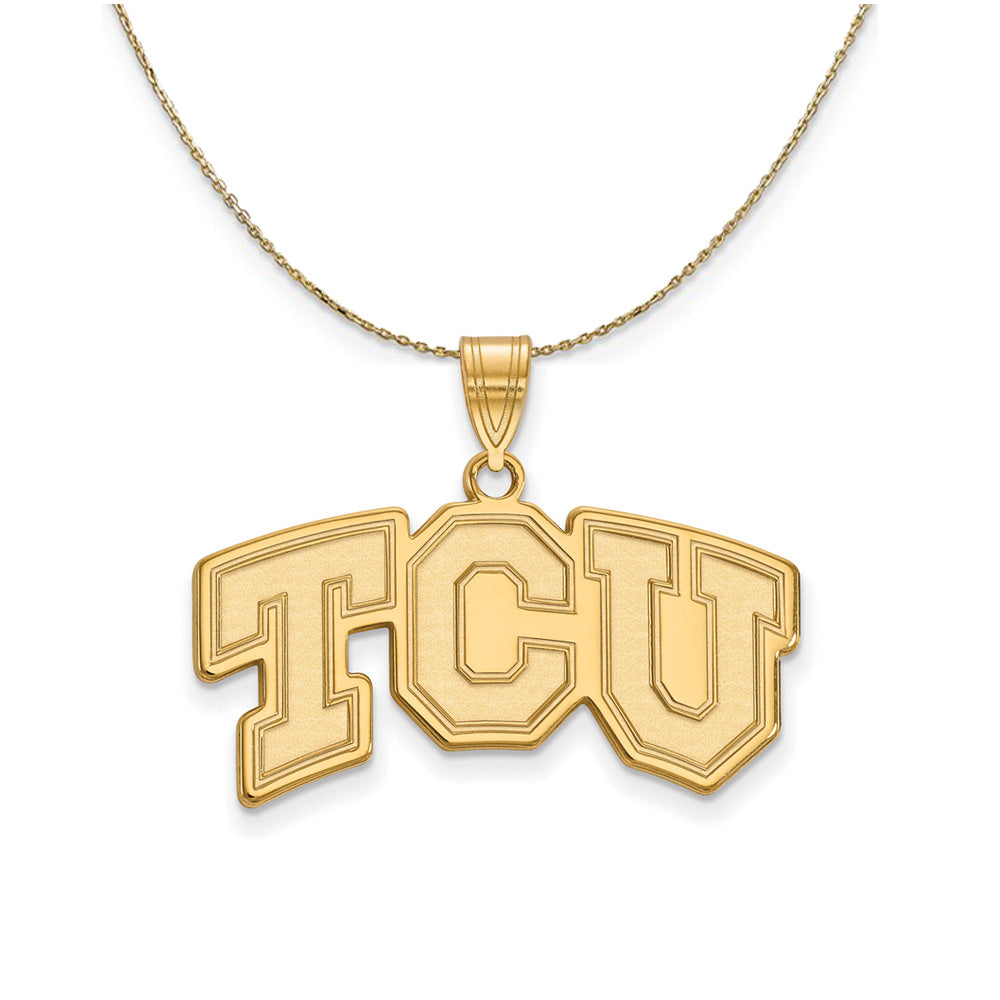14k Yellow Gold Texas Christian U. Medium 'TCU' Necklace, Item N20702 by The Black Bow Jewelry Co.
