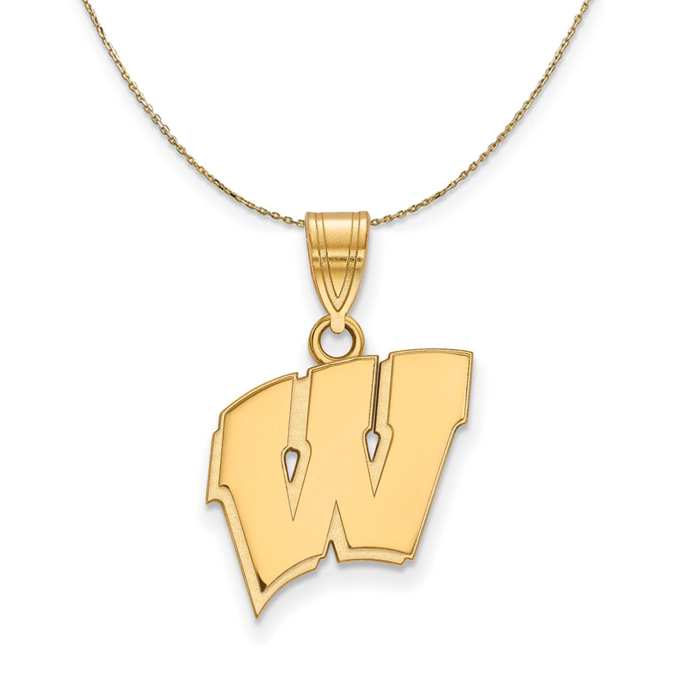 14k Yellow Gold U. of Wisconsin Medium Initial W Necklace, Item N20717 by The Black Bow Jewelry Co.