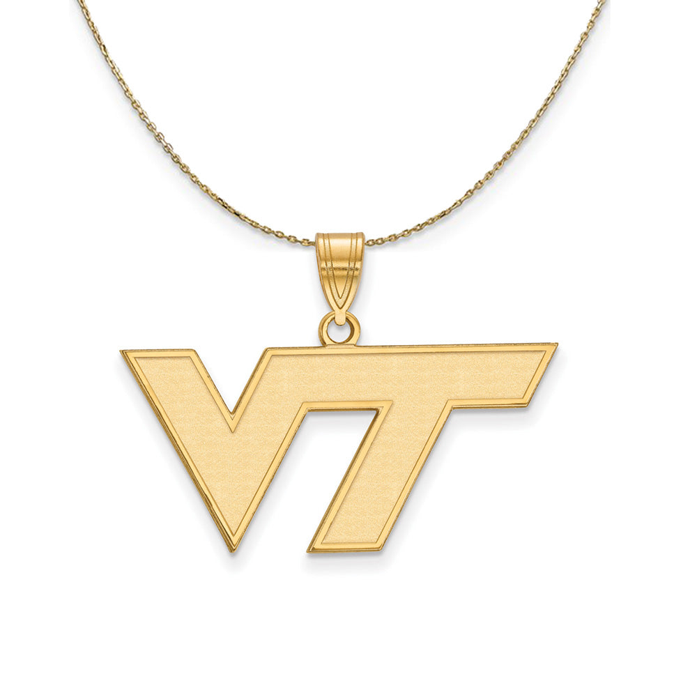 14k Yellow Gold Virginia Tech Medium 'VT' Necklace, Item N20719 by The Black Bow Jewelry Co.