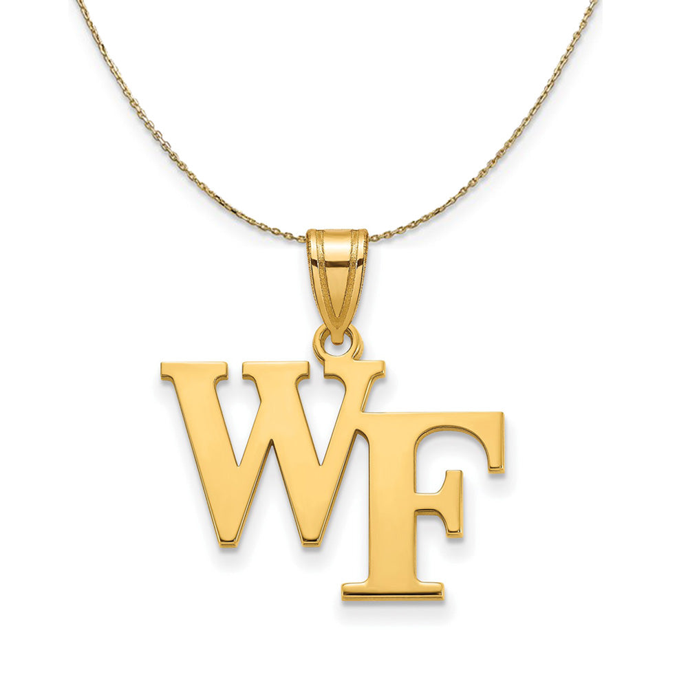 14k Yellow Gold Wake Forest U. Medium 'WF' Necklace, Item N20720 by The Black Bow Jewelry Co.