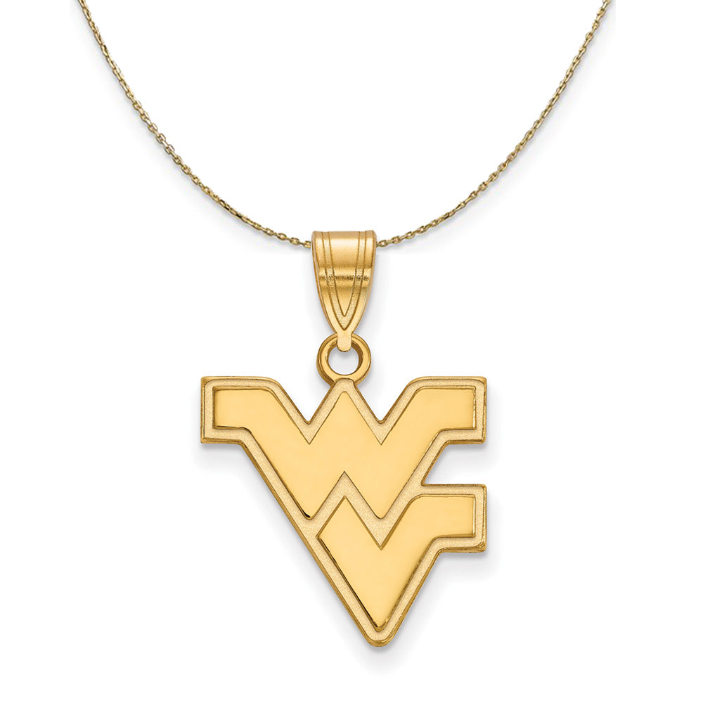 14k Yellow Gold West Virginia U. Medium Logo Necklace, Item N20721 by The Black Bow Jewelry Co.