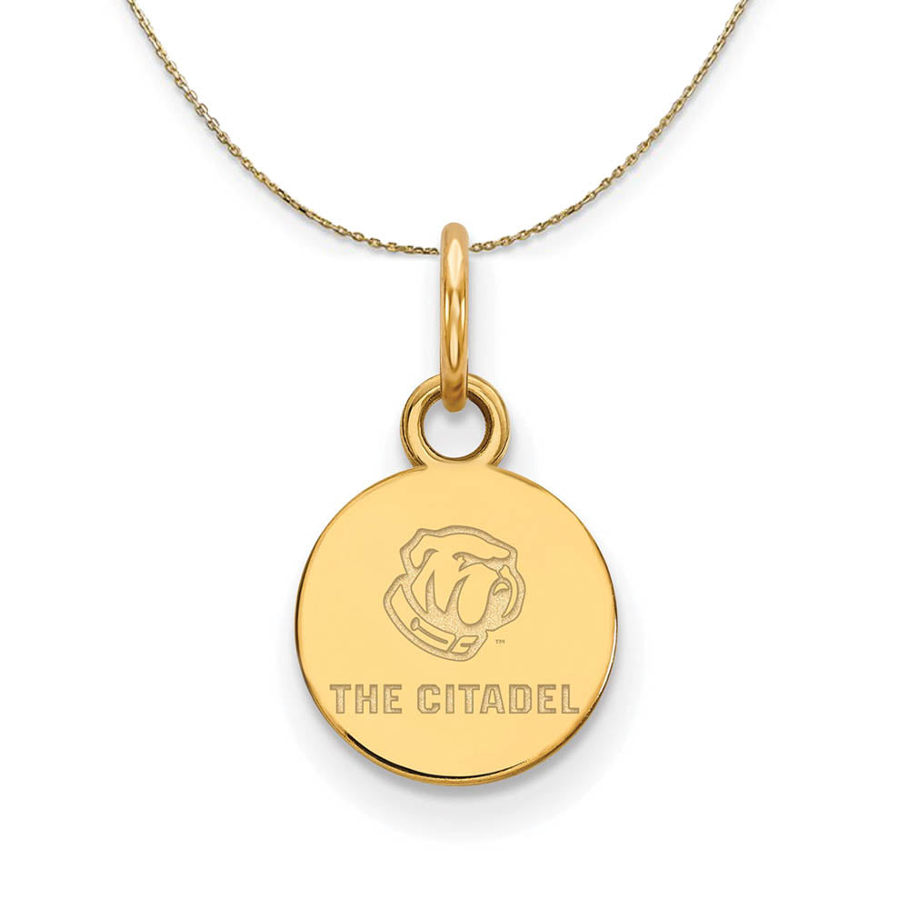 14K Yellow Gold The Citadel XS (Tiny) Bulldogs Disc Necklace, Item N20762 by The Black Bow Jewelry Co.