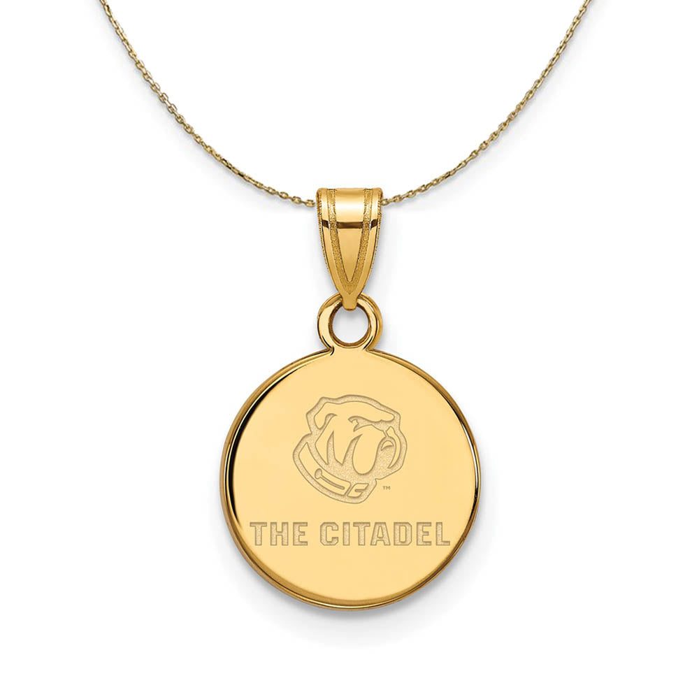 14K Yellow Gold The Citadel Small Bulldogs Disc Necklace, Item N20767 by The Black Bow Jewelry Co.