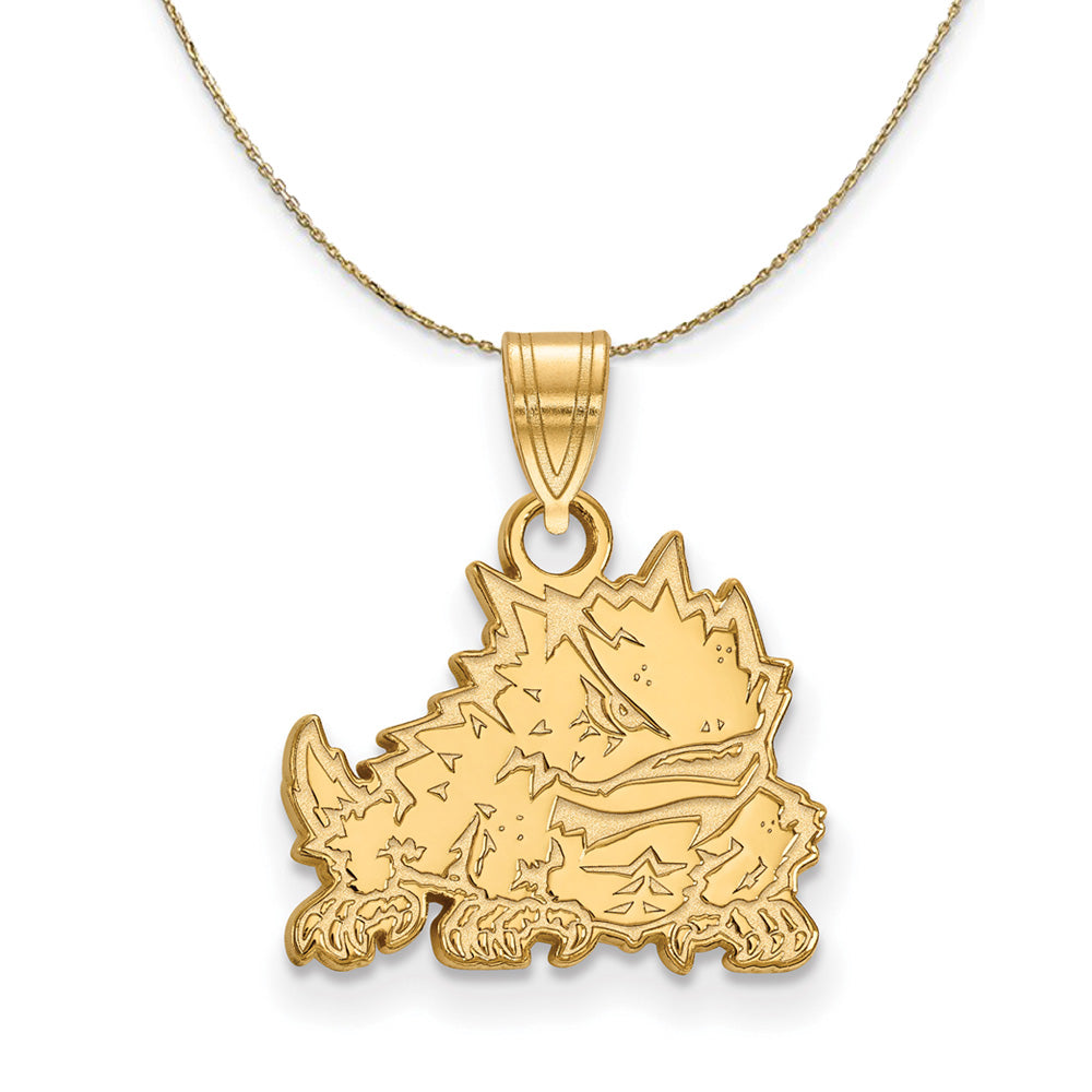 14k Yellow Gold Texas Christian U. Small Logo Necklace, Item N20768 by The Black Bow Jewelry Co.