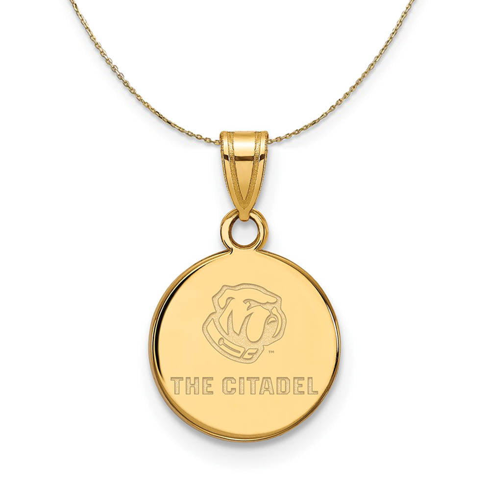 14K Yellow Gold The Citadel Medium Bulldogs Disc Necklace, Item N20770 by The Black Bow Jewelry Co.