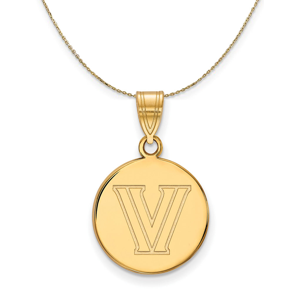 14k Yellow Gold Villanova U. Medium Logo Disc Necklace, Item N20795 by The Black Bow Jewelry Co.