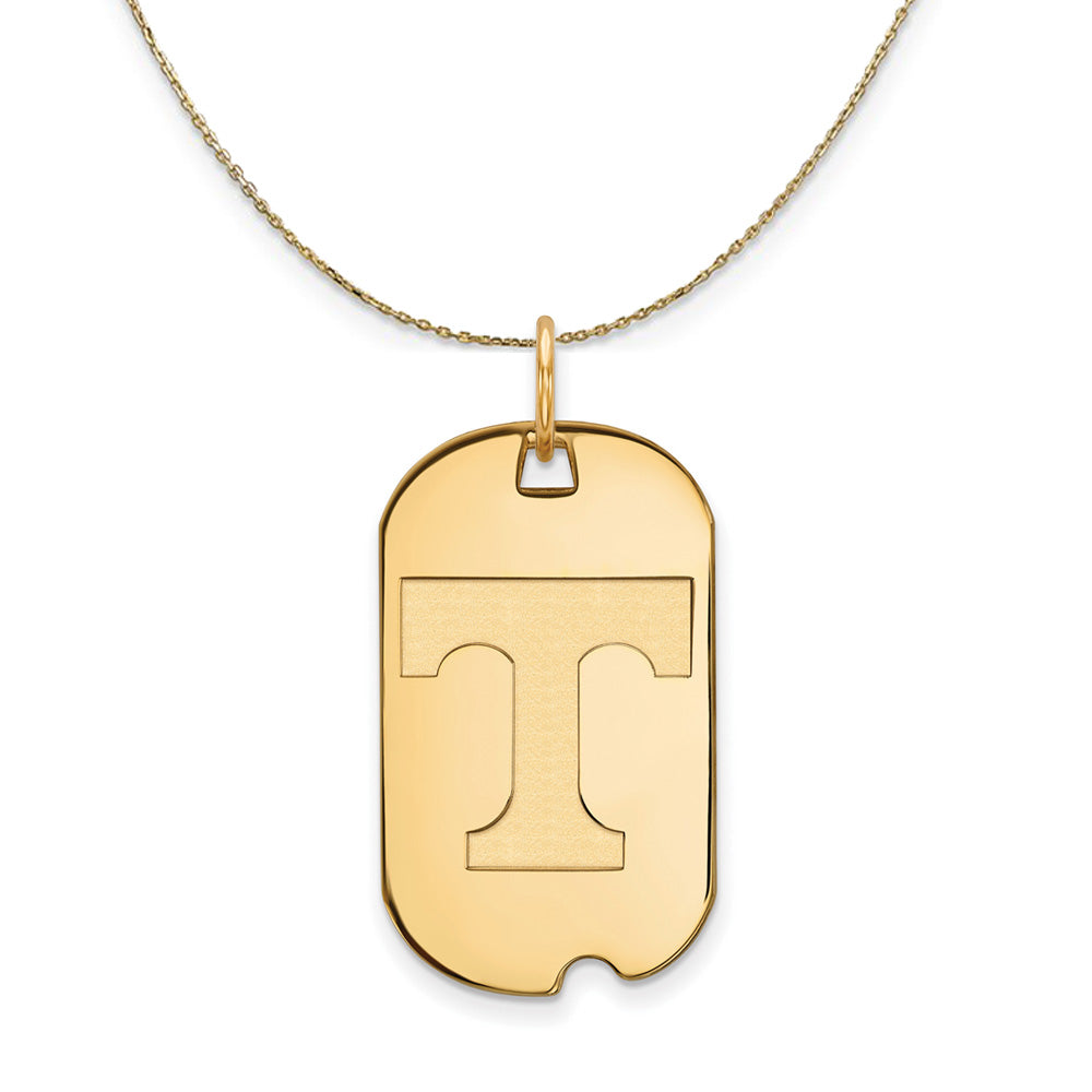 14k Yellow Gold U. of Tennessee Initial T Dog Tag Necklace, Item N20817 by The Black Bow Jewelry Co.