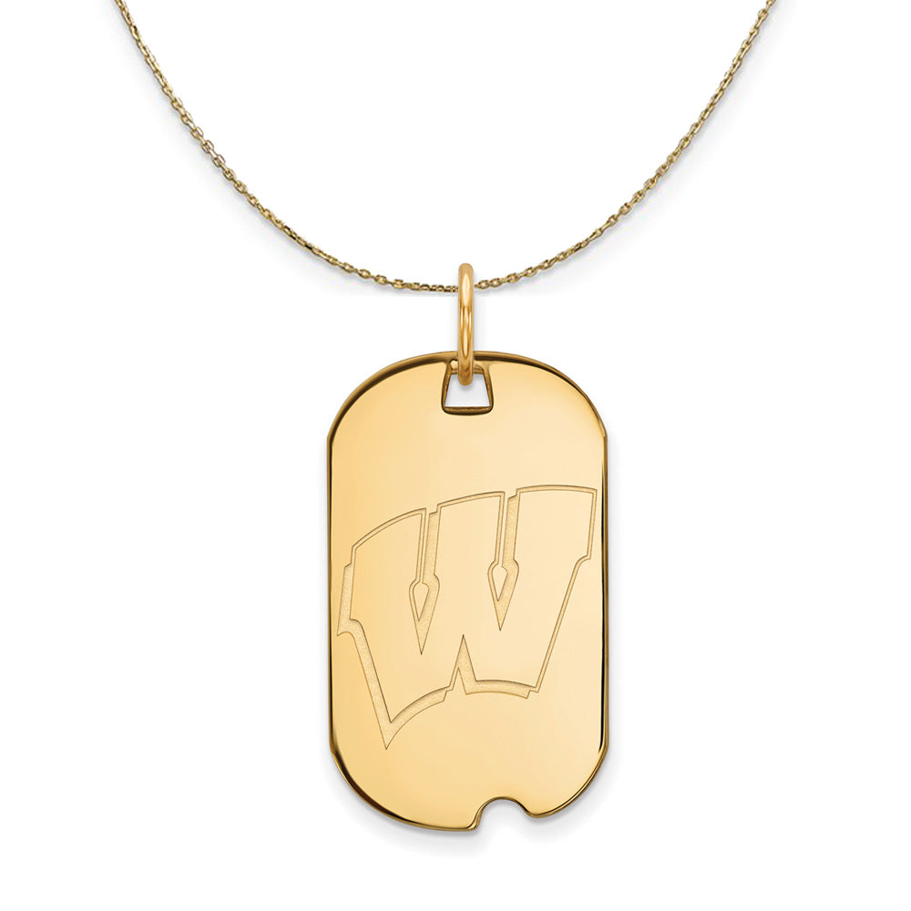 14k Yellow Gold U. of Wisconsin Initial W Dog Tag Necklace, Item N20819 by The Black Bow Jewelry Co.