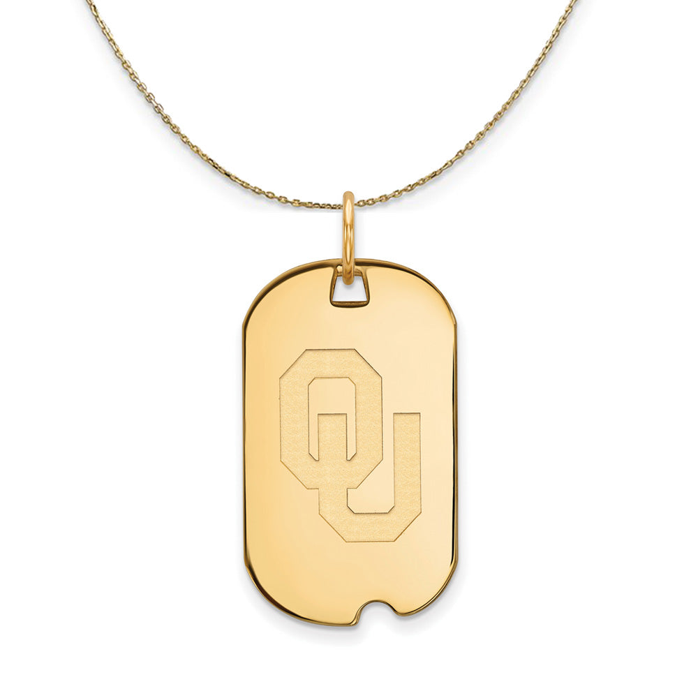 14k Yellow Gold U. of Oklahoma 'OU' Dog Tag Necklace, Item N20821 by The Black Bow Jewelry Co.