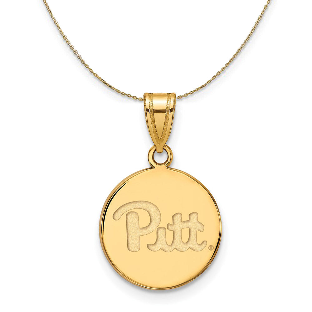 14k Yellow Gold U. of Pittsburgh Medium Disc Necklace, Item N20830 by The Black Bow Jewelry Co.