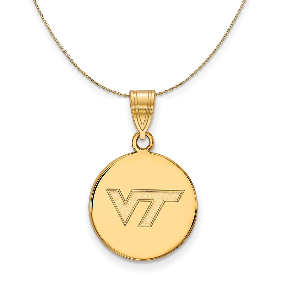 14k Yellow Gold Virginia Tech Medium 'VT' Disc Necklace, Item N20832 by The Black Bow Jewelry Co.