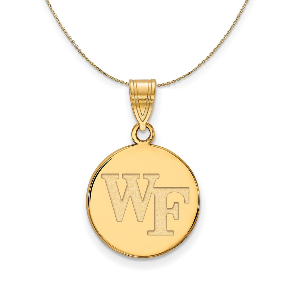 14k Yellow Gold Wake Forest U. Medium 'WF' Disc Necklace, Item N20833 by The Black Bow Jewelry Co.