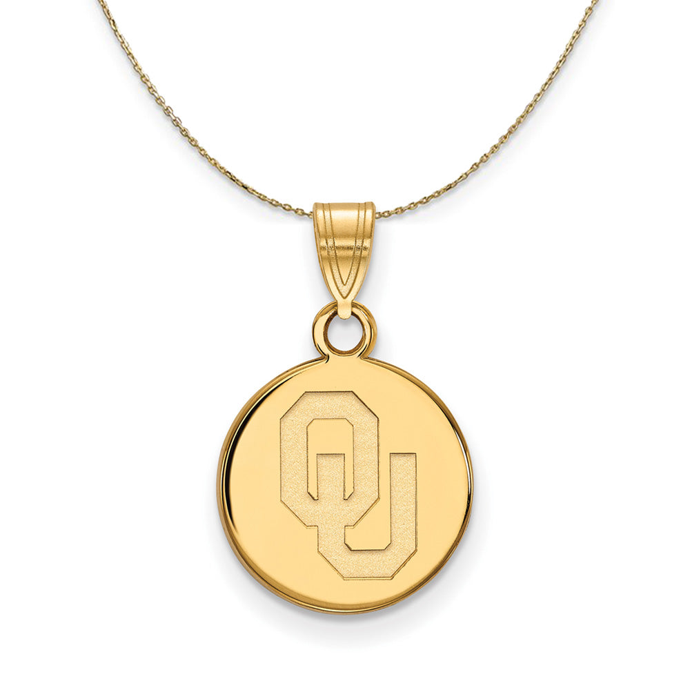 14k Yellow Gold U. of Oklahoma Small 'OU' Disc Necklace, Item N20835 by The Black Bow Jewelry Co.