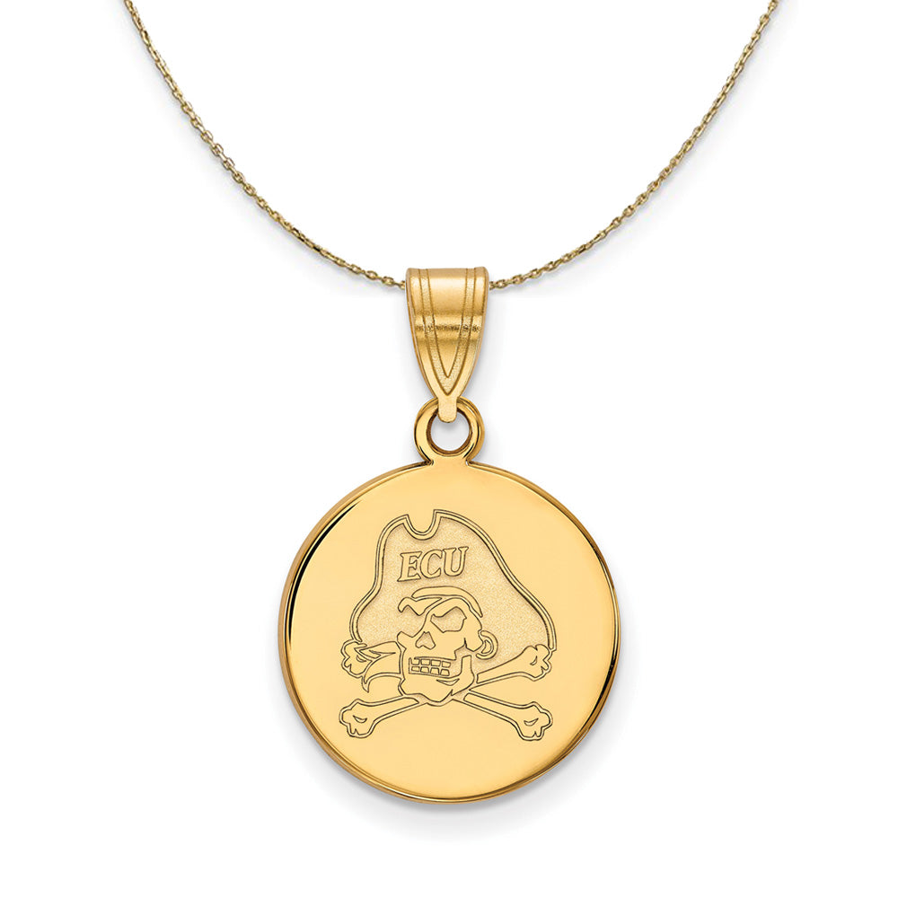 14k Yellow Gold East Carolina U Medium Disc Necklace, Item N20836 by The Black Bow Jewelry Co.