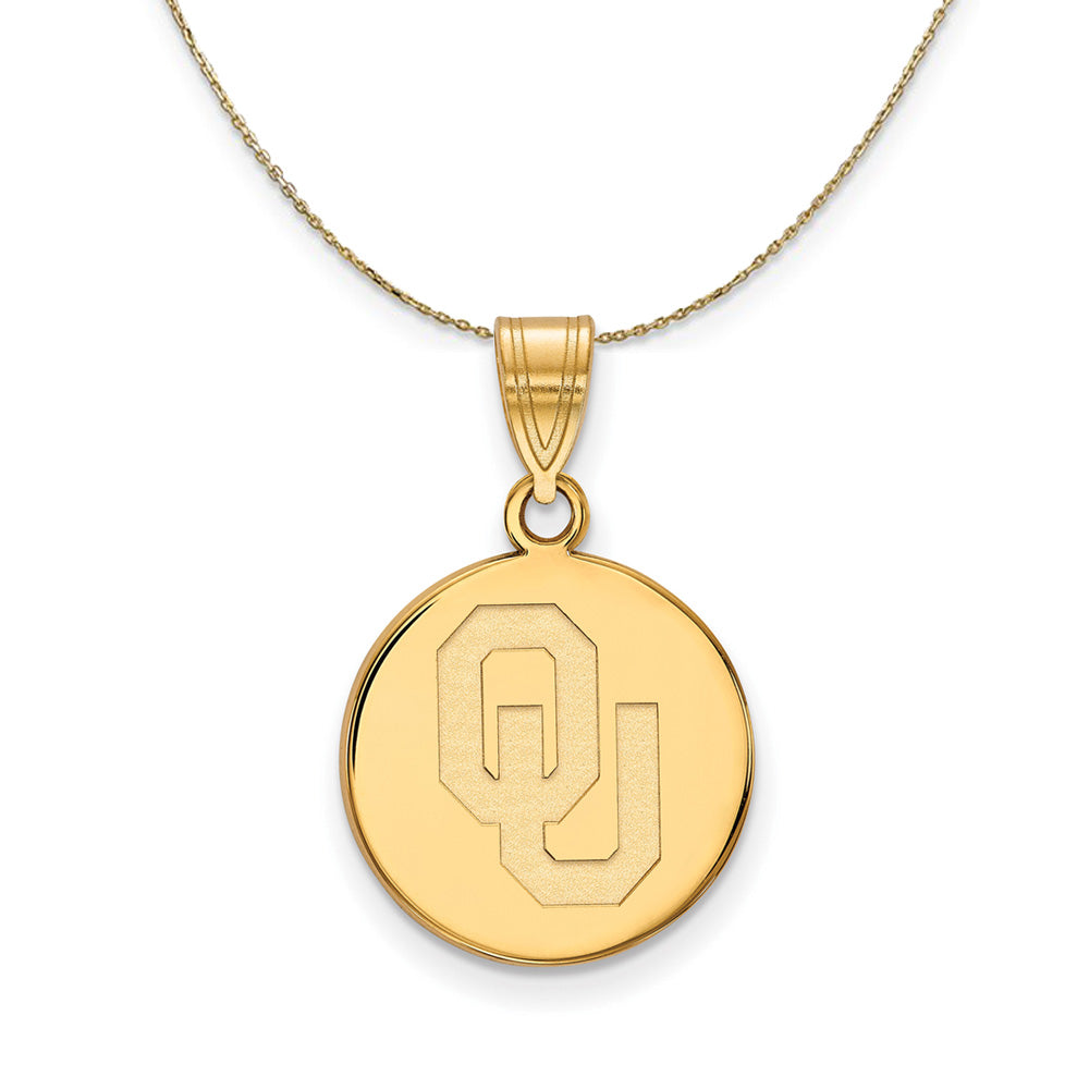 14k Yellow Gold U. of Oklahoma Md 'OU' Disc Necklace, Item N20842 by The Black Bow Jewelry Co.