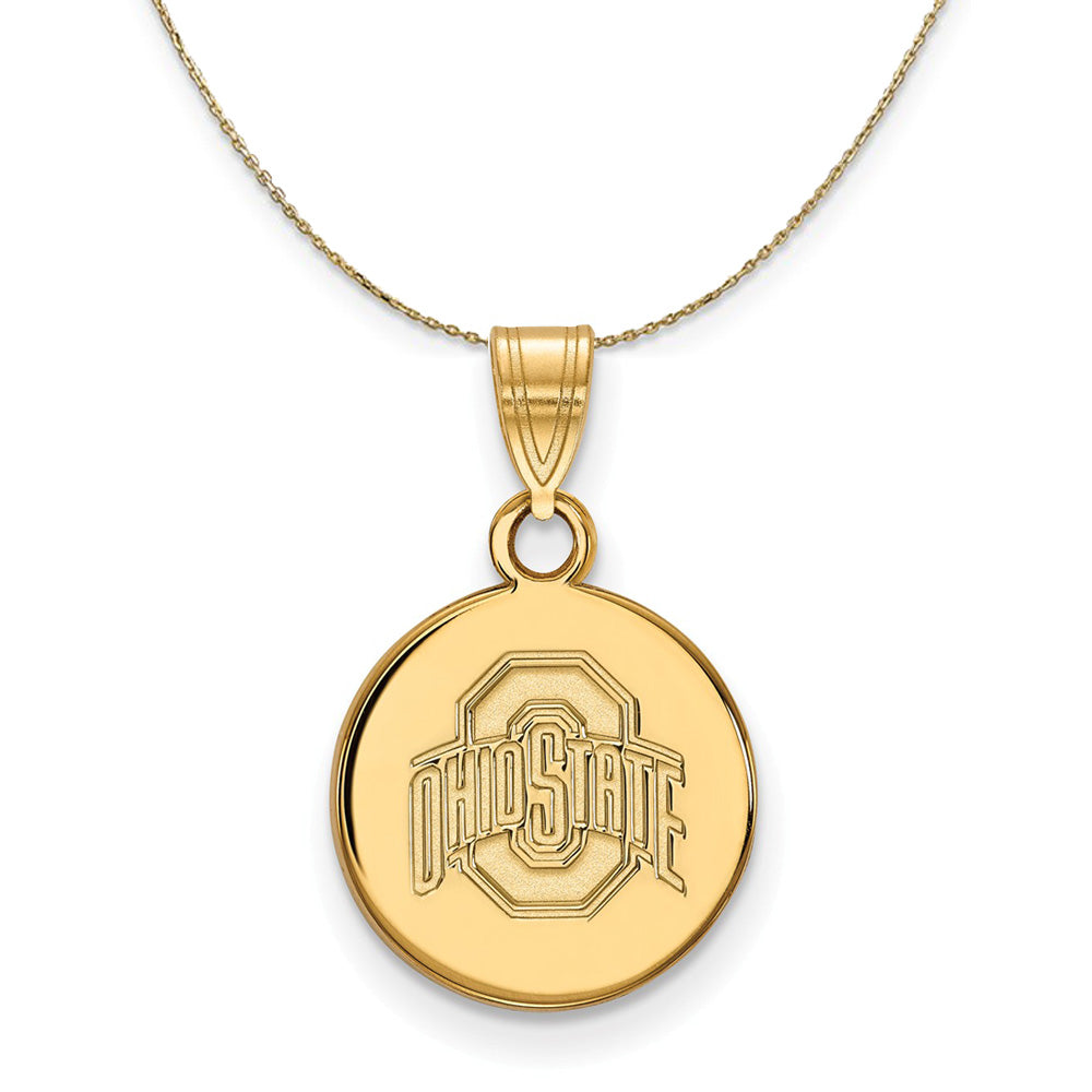14k Yellow Gold Ohio State Small Logo Disc Necklace, Item N20847 by The Black Bow Jewelry Co.