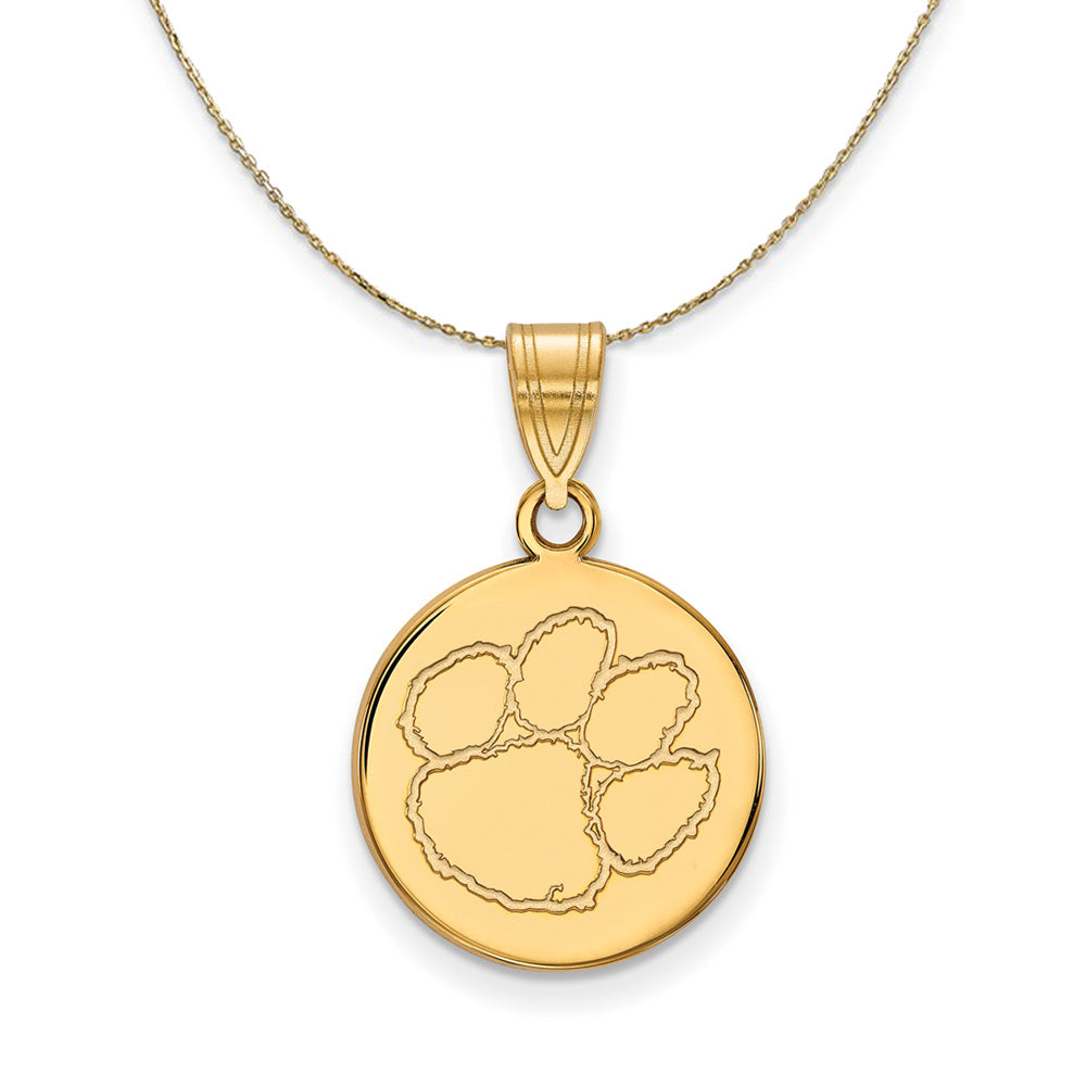 14k Yellow Gold Clemson U Medium Disc Necklace, Item N20850 by The Black Bow Jewelry Co.