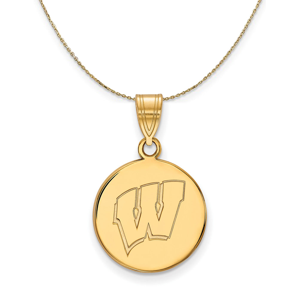 14k Yellow Gold U. of Wisconsin Medium Initial W Disc Necklace, Item N20857 by The Black Bow Jewelry Co.