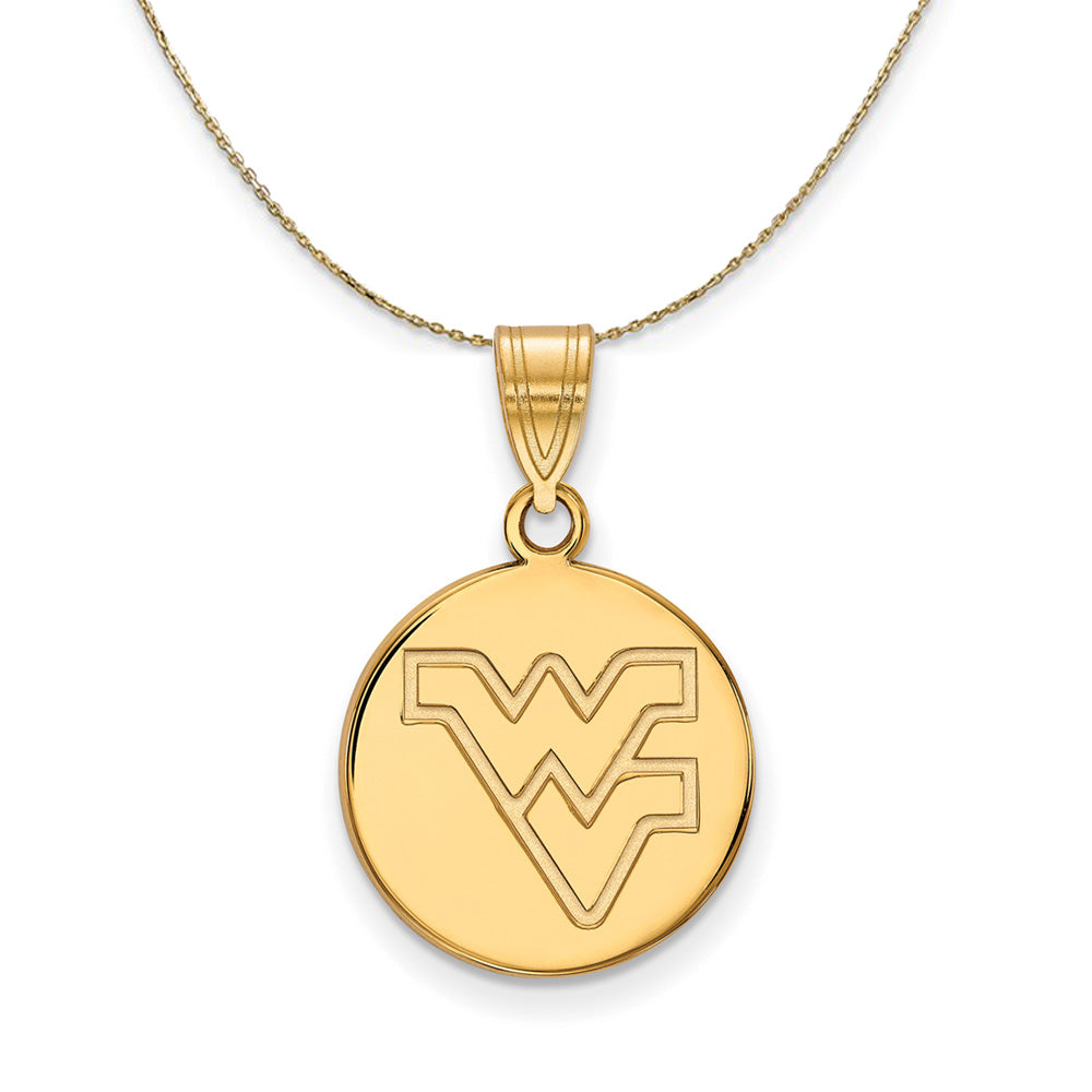 14k Yellow Gold West Virginia U. Md 'WV' Disc Necklace, Item N20858 by The Black Bow Jewelry Co.
