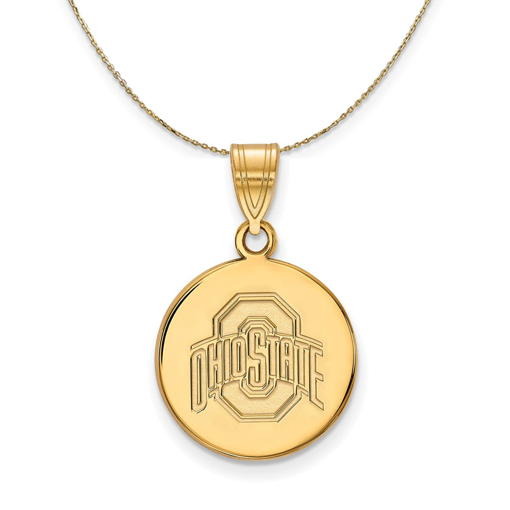 14k Yellow Gold Ohio State Medium Logo Disc Necklace, Item N20860 by The Black Bow Jewelry Co.