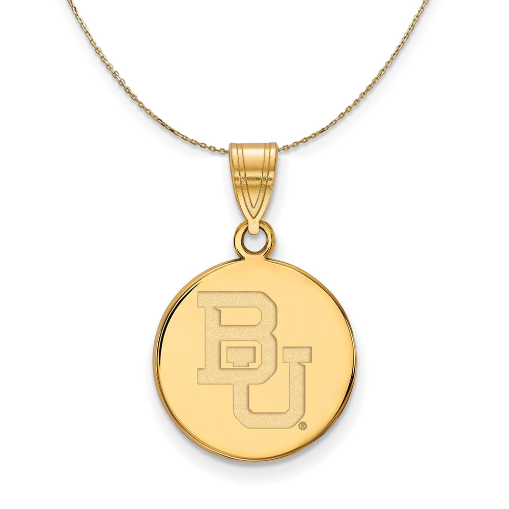 14k Yellow Gold Baylor U Medium Logo Disc Necklace, Item N20868 by The Black Bow Jewelry Co.