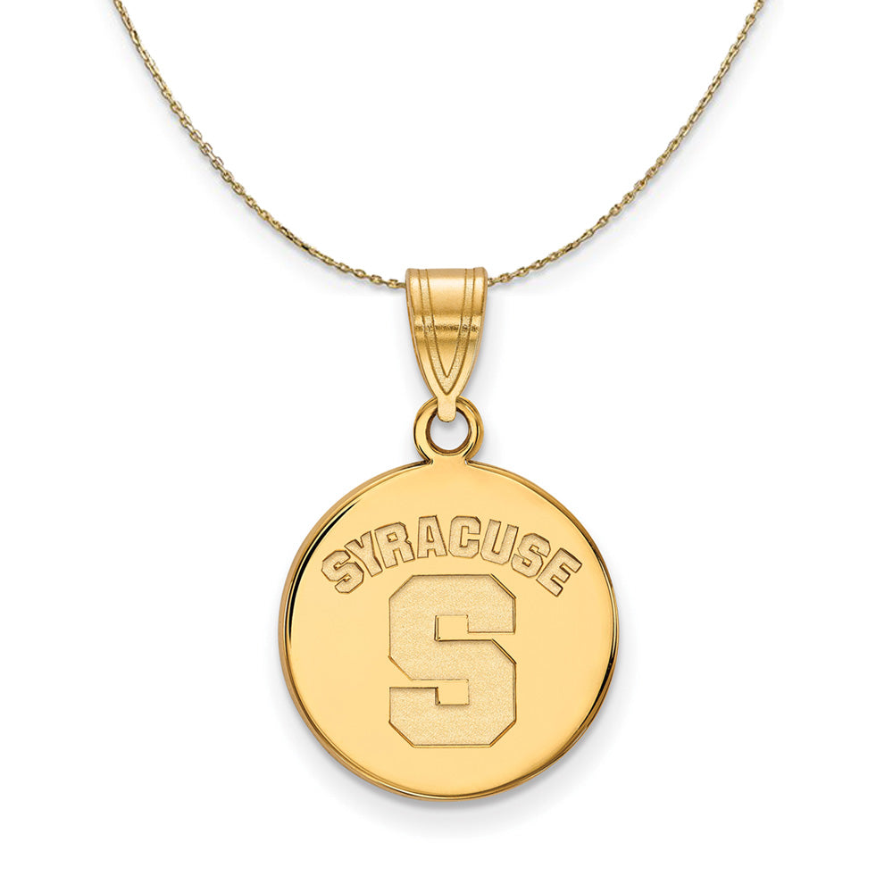 14k Yellow Gold Syracuse U. Medium Logo Disc Necklace, Item N20876 by The Black Bow Jewelry Co.