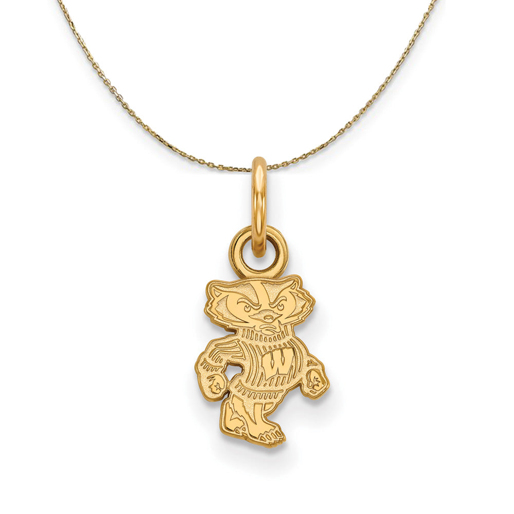 14k Yellow Gold U. of Wisconsin XS (Tiny) Logo Necklace, Item N20882 by The Black Bow Jewelry Co.