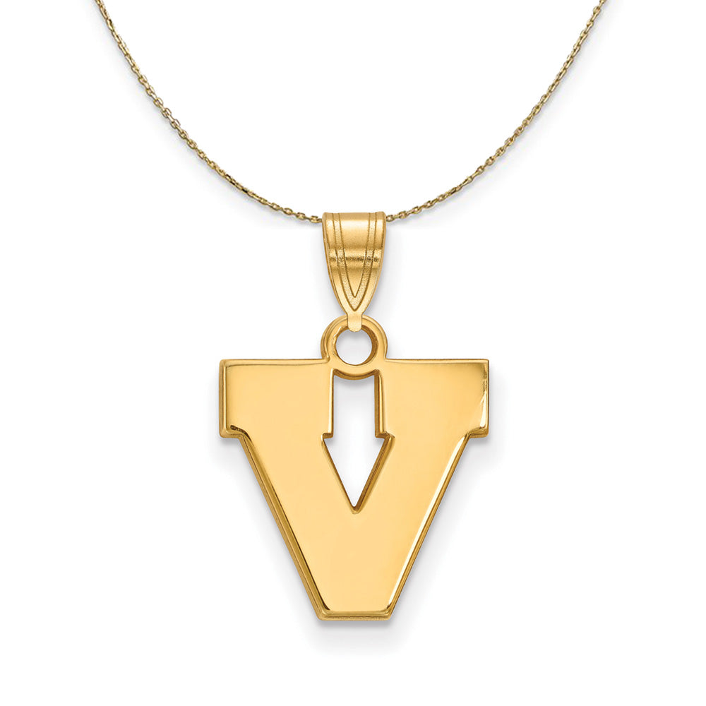 14k Yellow Gold U. of Virginia Small Initial V Necklace, Item N20891 by The Black Bow Jewelry Co.