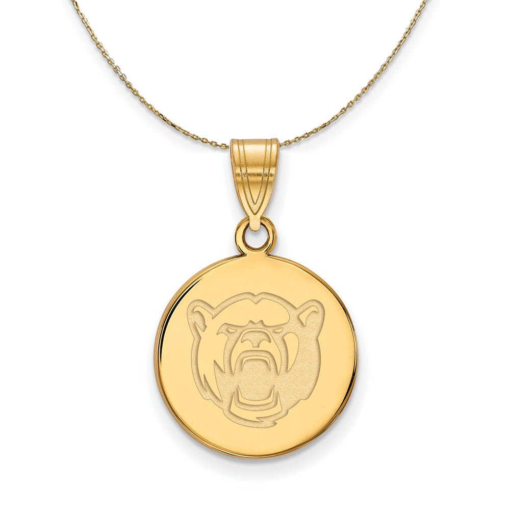 14k Yellow Gold Baylor U Medium Disc Necklace, Item N20893 by The Black Bow Jewelry Co.