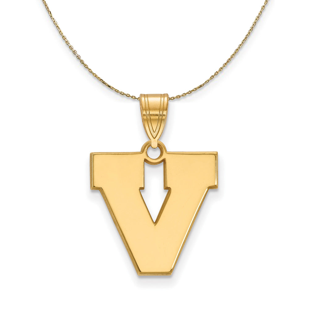 14k Yellow Gold U. of Virginia Medium Initial V Necklace, Item N20902 by The Black Bow Jewelry Co.